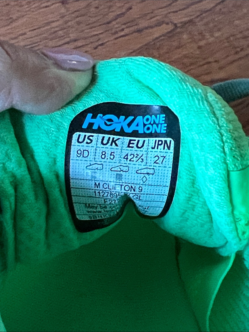 Hoka Mens Neon Green and Teal Running Sneakers - Picture 3 of 3